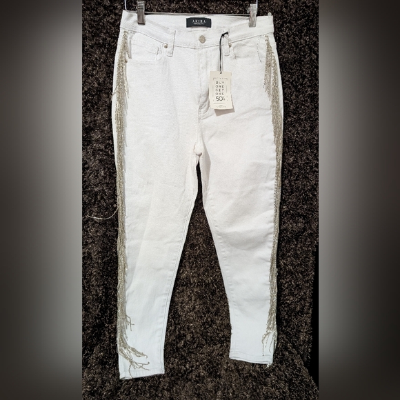 AKIRA Denim - NEW AKIRA High Waisted Rhinestone Fringe Skinny Jeans